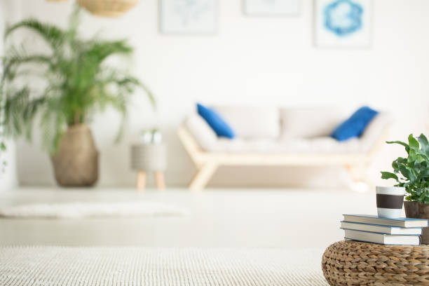 istock Stylish, white apartment with sofa 691796950