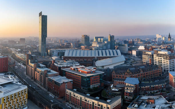 Manchester city panoramic view View over Manchester city from high up. manchester england stock pictures, royalty-free photos & images