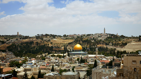 Jerusalem panoramic aerial view. Jerusalem is most sacred place for religious people christians muslims and jews.