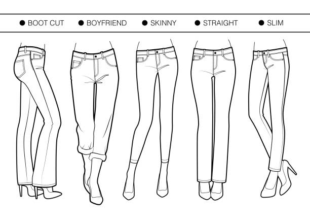 illustrazioni stock, clip art, cartoni animati e icone di tendenza di diverse silhouette di pantaloni - pantaloni aderenti