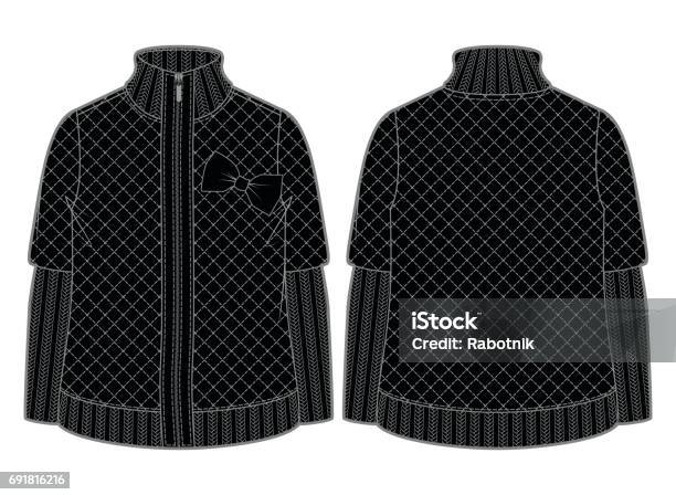 Black Quilted Jacket With Zipper Closure Stock Illustration - Download Image Now - Quilted, Adult, Arts Culture and Entertainment