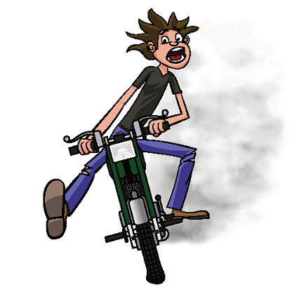 Young biker scary quickly rides on a motobike. And I was like brap. Vector illustration