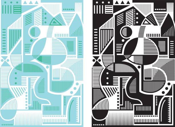 ilustraciones, imágenes clip art, dibujos animados e iconos de stock de ilustración de vector de patrón abstracto - cubismo