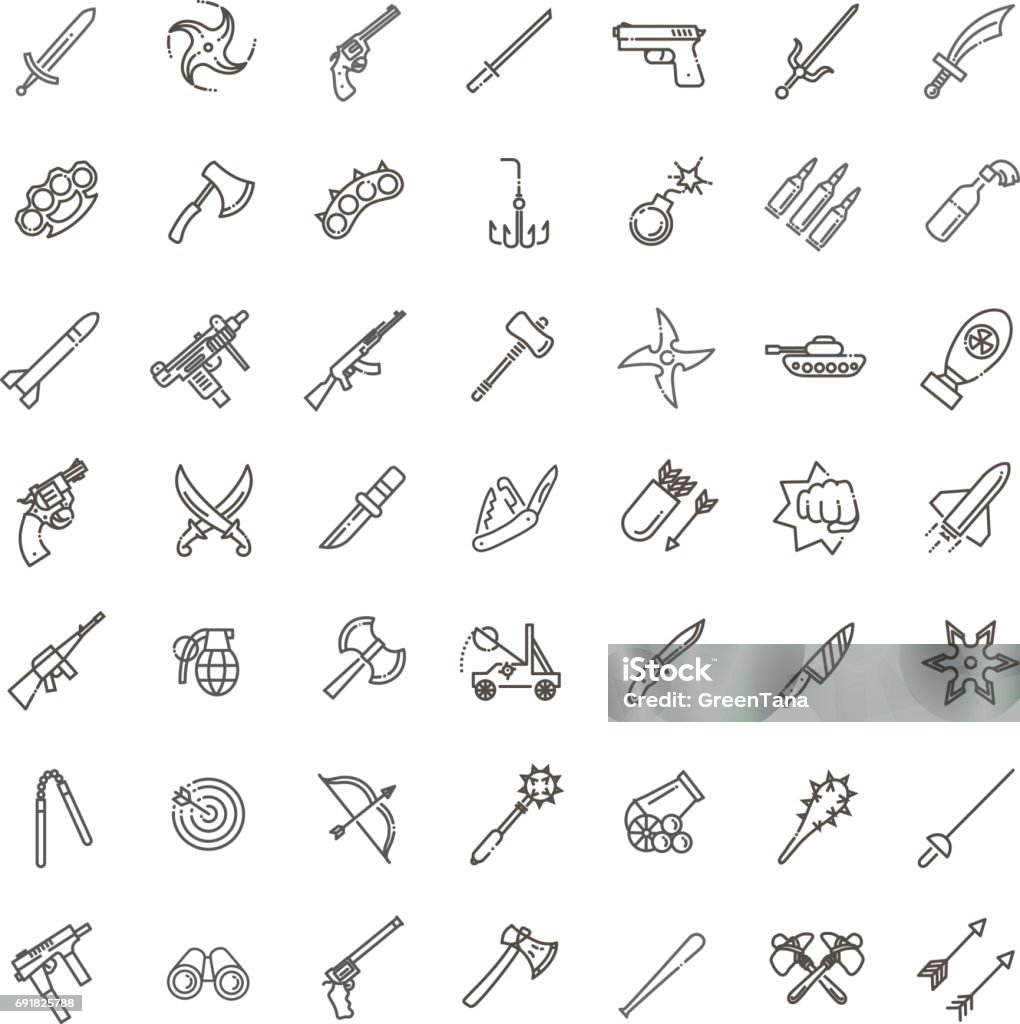 Weapons vector icons set, Arms solid symbol Weapons vector icons set, cold steel arms Icon Symbol stock vector