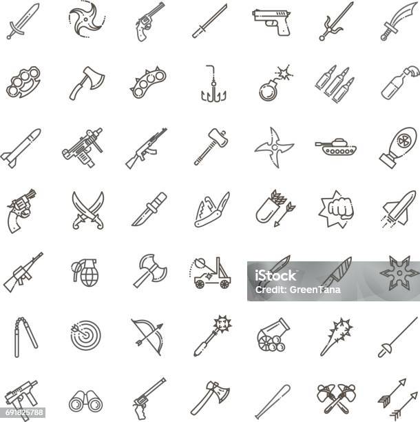 Weapons Vector Icons Set Arms Solid Symbol Stock Illustration - Download Image Now - Icon Symbol, Hand Grenade, Outline
