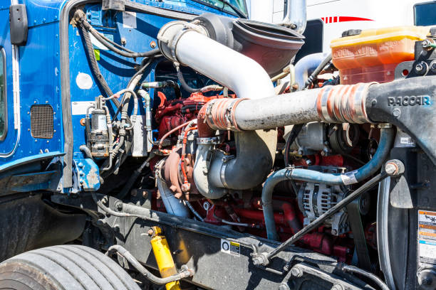 Indianapolis - Circa June 2017: Peterbuilt Big Rig Semi Tractor Trailer engine turbocharger II