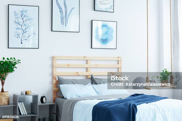 White Bedroom With Wood Bed Stock Photo - Download Image Now - Apartment, Architecture, Arts Culture and Entertainment