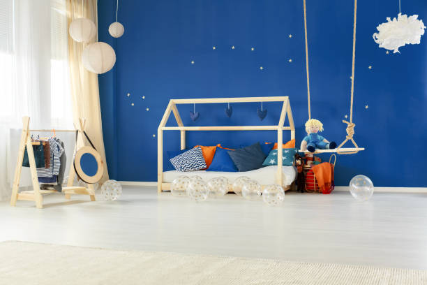 istock Bedroom with diy house bed 691826458