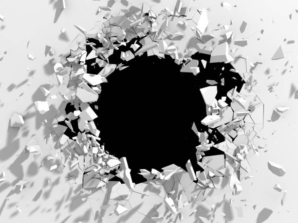 istock Dark destruction cracked hole in white stone wall 691826502