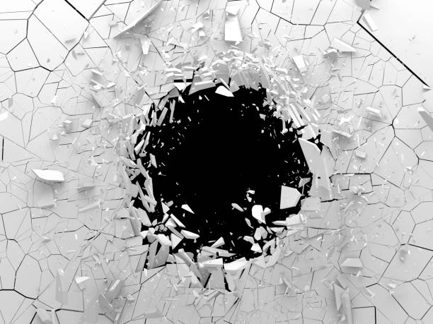 istock Dark destruction cracked hole in white stone wall 691829200