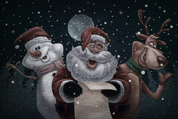 istock santa claus with snowman and reindeer friends 691832062