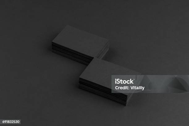 Black Business Cards Isolated On Black Background Stock Photo - Download Image Now - Black Color, Business Card, Artificial