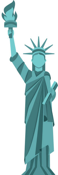 자유 만화의 동상 - statue manhattan monument flaming torch stock illustrations