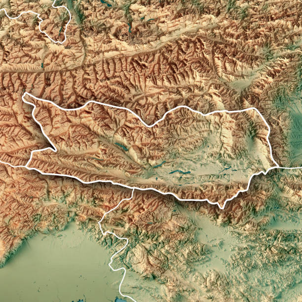 kärnten bundesland austria render 3d mapa topográfico frontera - austria map topography satellite view fotografías e imágenes de stock