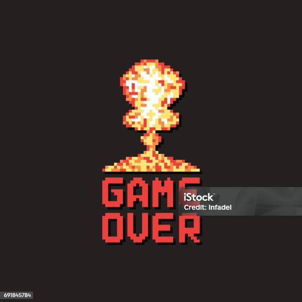 Game Over With Pixel Art Explosion Stock Illustration - Download Image Now - Apocalypse, Humor, War