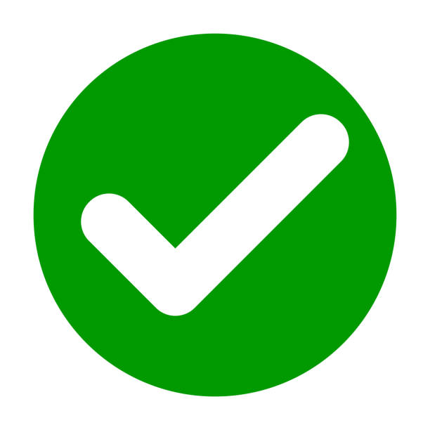 płaska okrągła ikona zielonego znacznika wyboru, przycisk. symbol zaznaczenia izolowany na białym tle. - checkbox questionnaire checklist yes stock illustrations