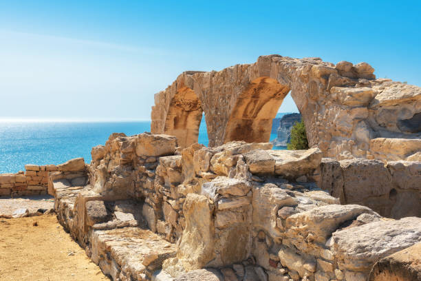 Cyprus Ancient arch at Kourion Old greek arches ruin at sunset, Limassol, Cyprus kourion stock pictures, royalty-free photos & images