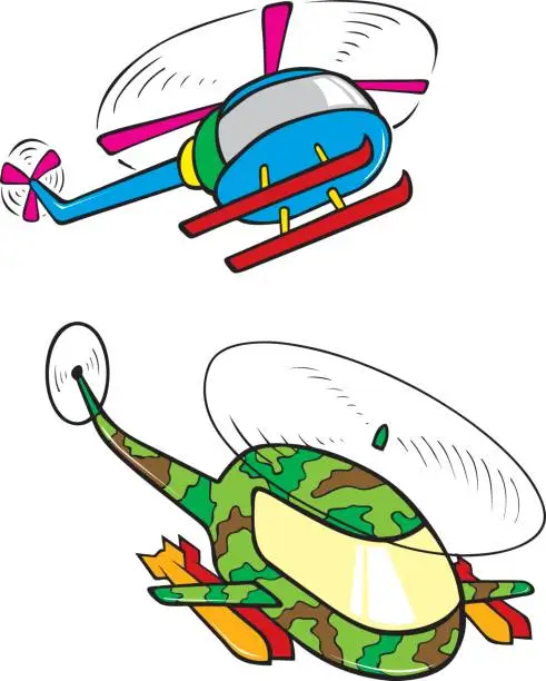 Vector illustration of two different cartoon helicopter