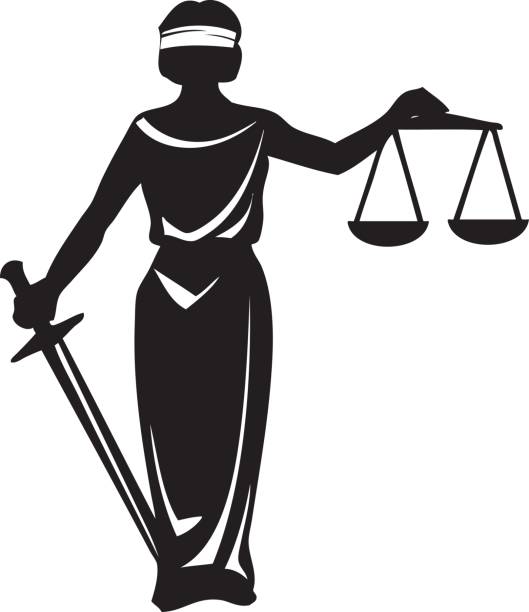 ilustraciones, imágenes clip art, dibujos animados e iconos de stock de estatua de justicia símbolo con la espada - estatua