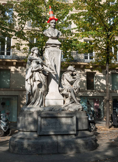 Paris, France - September 8, 2014: Paris - Sorbonne Square. Monument of Auguste Comte french philosopher