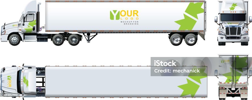 Vector truck template isolated on white Vector truck template isolated on white. Available EPS-10 separated by groups and layers with transparency effects for one-click repaint and clipping mask for branding Semi-Truck stock vector