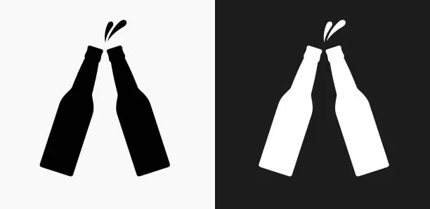 Vector illustration of Bottle Toast Icon on Black and White Vector Backgrounds