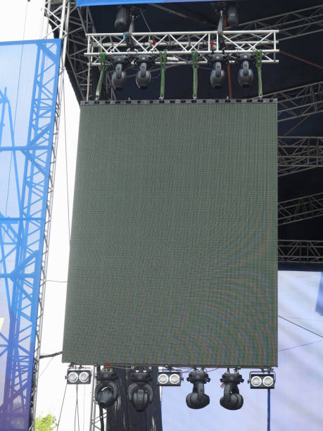 istock Stage screen, professional lighting equipment projectors and led light on stage 691878530