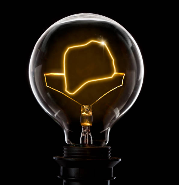 istock Lightbulb with a glowing wire in the shape of Rwanda (series) 691882424