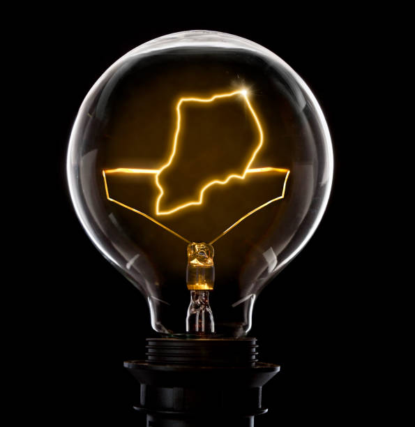 istock Lightbulb with a glowing wire in the shape of Uganda (series) 691882460