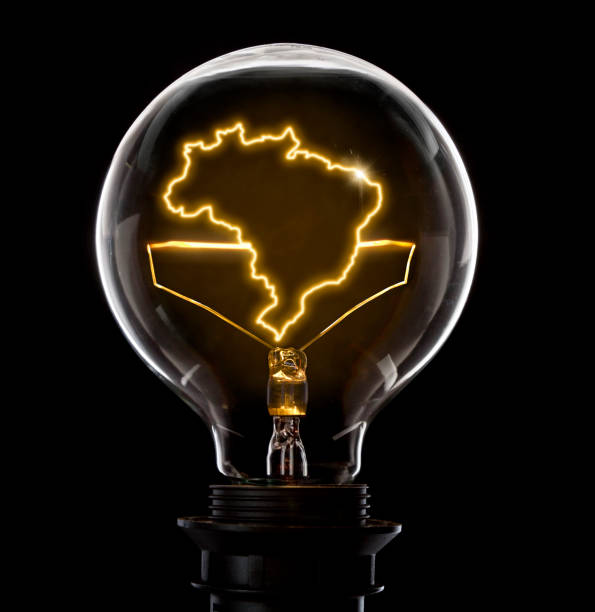 Lightbulb with a glowing wire in the shape of Brazil (series) Clean and shiny lightbulb with Brazil as a glowing wire.(series) tungsten metal stock pictures, royalty-free photos & images