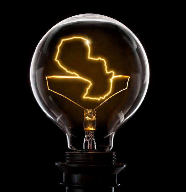 istock Lightbulb with a glowing wire in the shape of Paraguay (series) 691882524