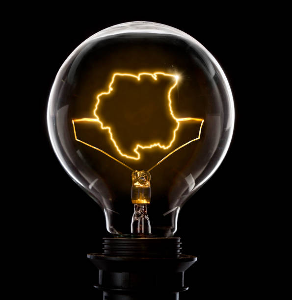 istock Lightbulb with a glowing wire in the shape of Suriname (series) 691882540