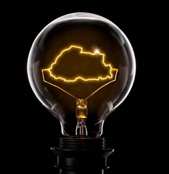 istock Lightbulb with a glowing wire in the shape of Bhutan (series) 691882548