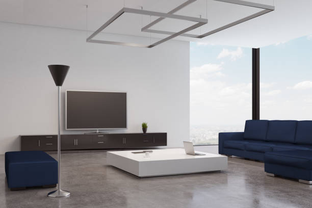 istock Blue living room with tv 691886370