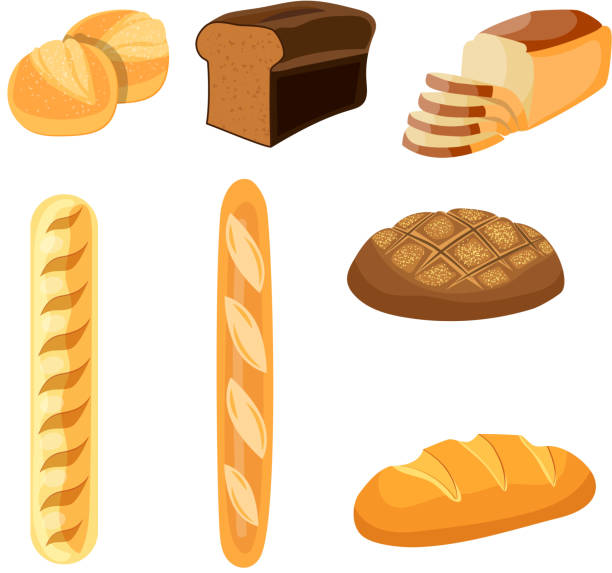 illustrazioni stock, clip art, cartoni animati e icone di tendenza di icone vettoriali del negozio di panetteria. - bun bread cake dinner