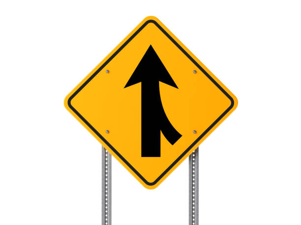 istock Yellow Merging Road Ahead Sign Isolated on White 691902556