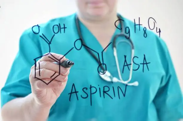 Photo of Chemical formula Aspirin.