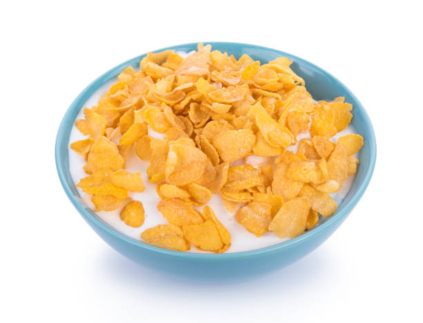 istock Corn flakes with milk isolated on white background 691918240