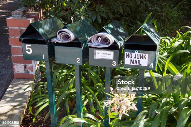 Mail Boxes No Junk Mail Stock Photo - Download Image Now - No Junk Mail, Australia, Mailbox