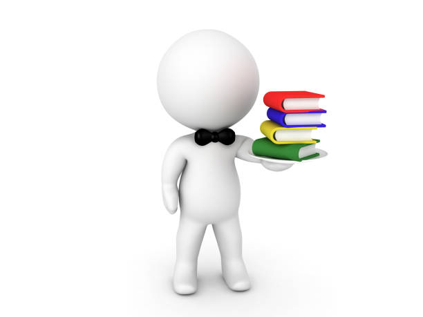 istock 3D Character waiter offering books on a plate 691930490