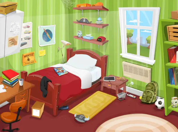 Vector illustration of Some Kid Or Teenager Bedroom