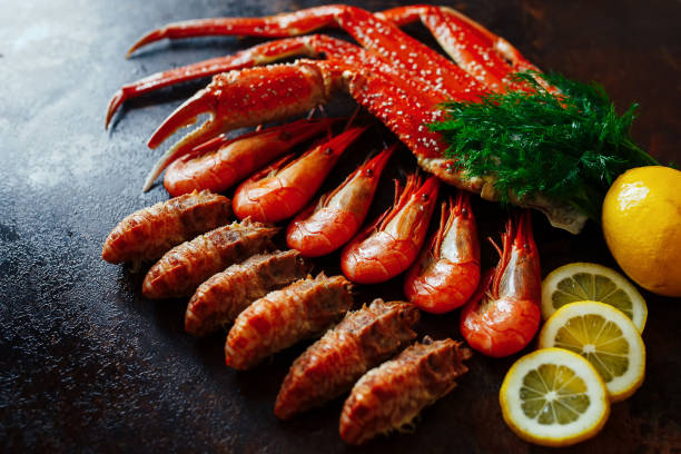 istock Crab with shrimp on a daylight with lemon and dill 691949742