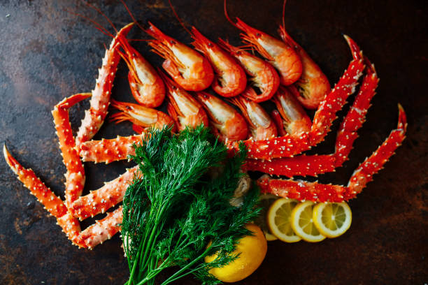 istock Crab with shrimp on a daylight with lemon and dill 691949750