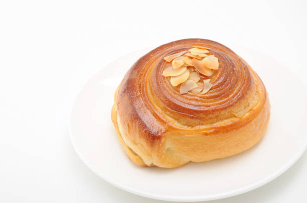 almond round bread isolated on white background