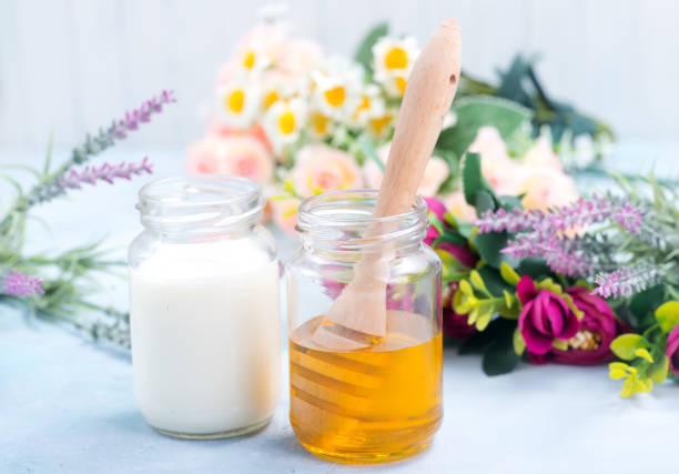 honey and milk stock photo