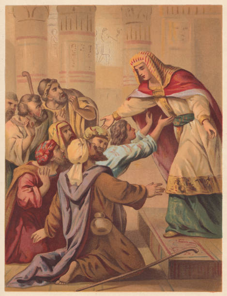 illustrazioni stock, clip art, cartoni animati e icone di tendenza di joseph forgives his brothers (genesi 45), cromotiografo, pubblicato nel 1886 - benjamin