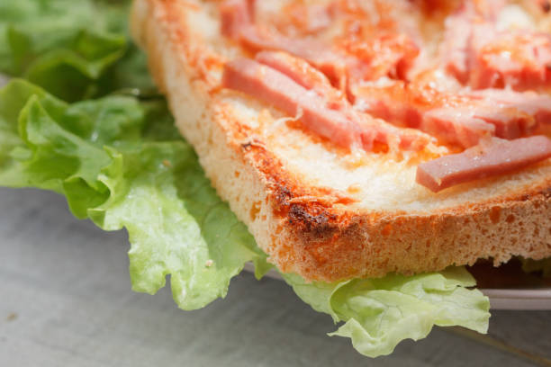 istock Sandwich on the plate with lettuce. Cheese and ham 691978952
