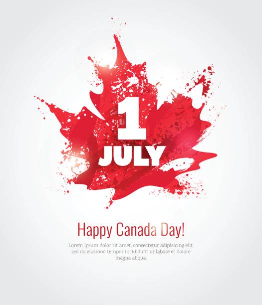1 July. Happy Canada Day greeting card. 1 July. Happy Canada Day greeting card. Celebration background with maple silhouette and watercolor splatters. Vector illustration canadian culture stock illustrations