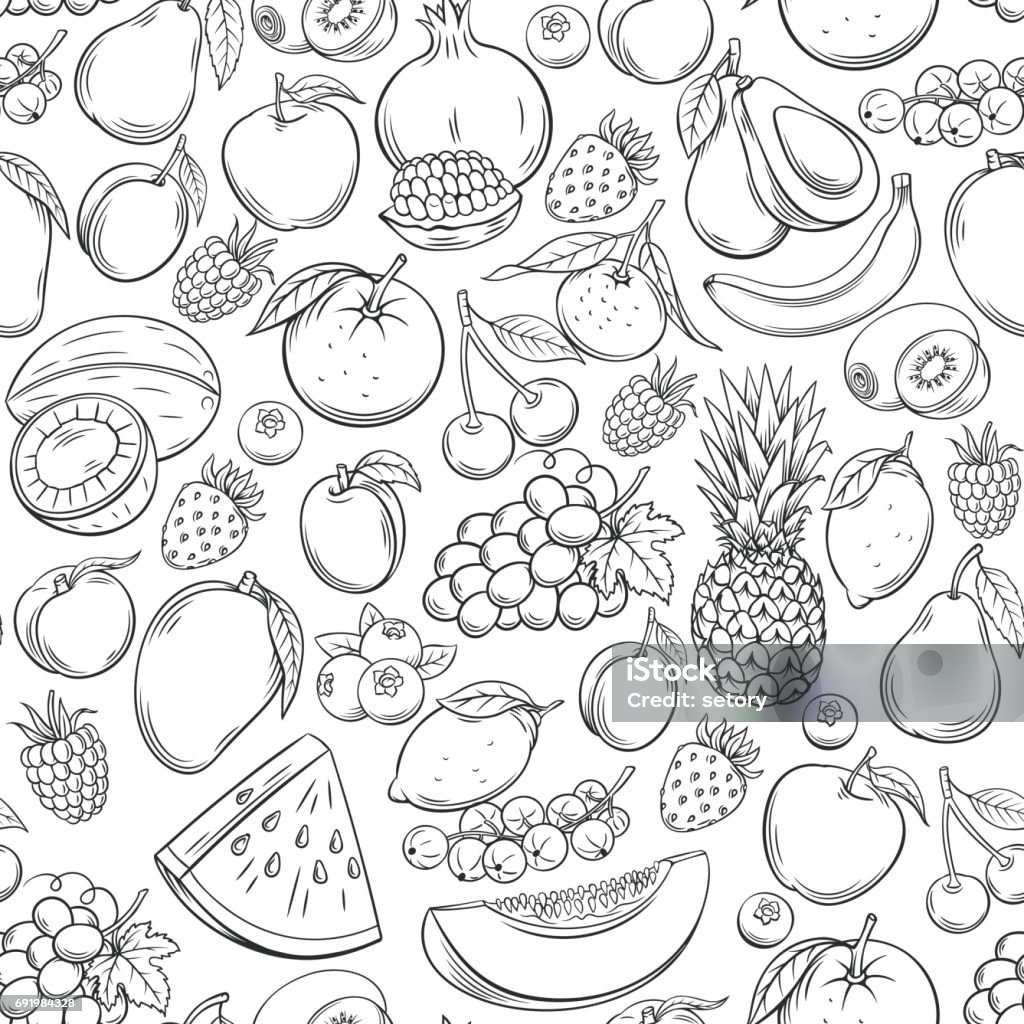 Hand drawn fruits seamless pattern Hand drawn fruits seamless pattern. Healthy food vector background. Fruit stock vector