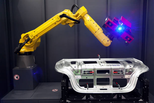 istock Robot arm with 3D scanner. Automated scanning. 691998566